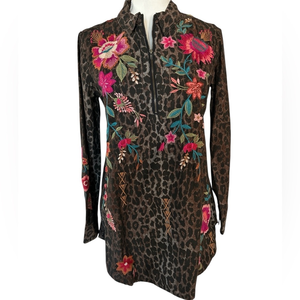 Johnny Was Multicolor Embroidered Long Sleeve Tunic
